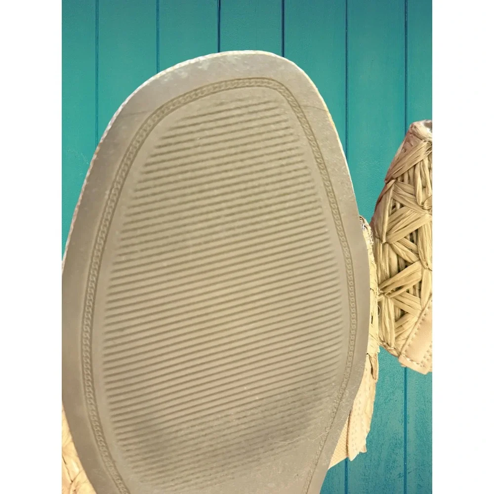 A New Day Tan Arabella Woven Slide Sandals Womens 10 Straw Raffia Flat Slides